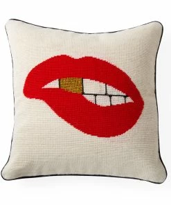 Jonathan Adler Lips Bitten Needlepoint Throw Pillow
