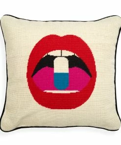 Jonathan Adler Lips Full Dose Needlepoint Throw Pillow
