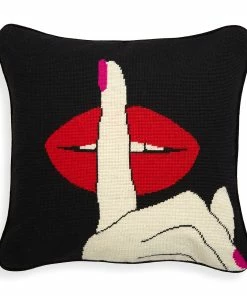 Jonathan Adler Lips Hush Needlepoint Throw Pillow