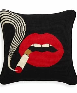 Jonathan Adler Lips Smolder Needlepoint Throw Pillow